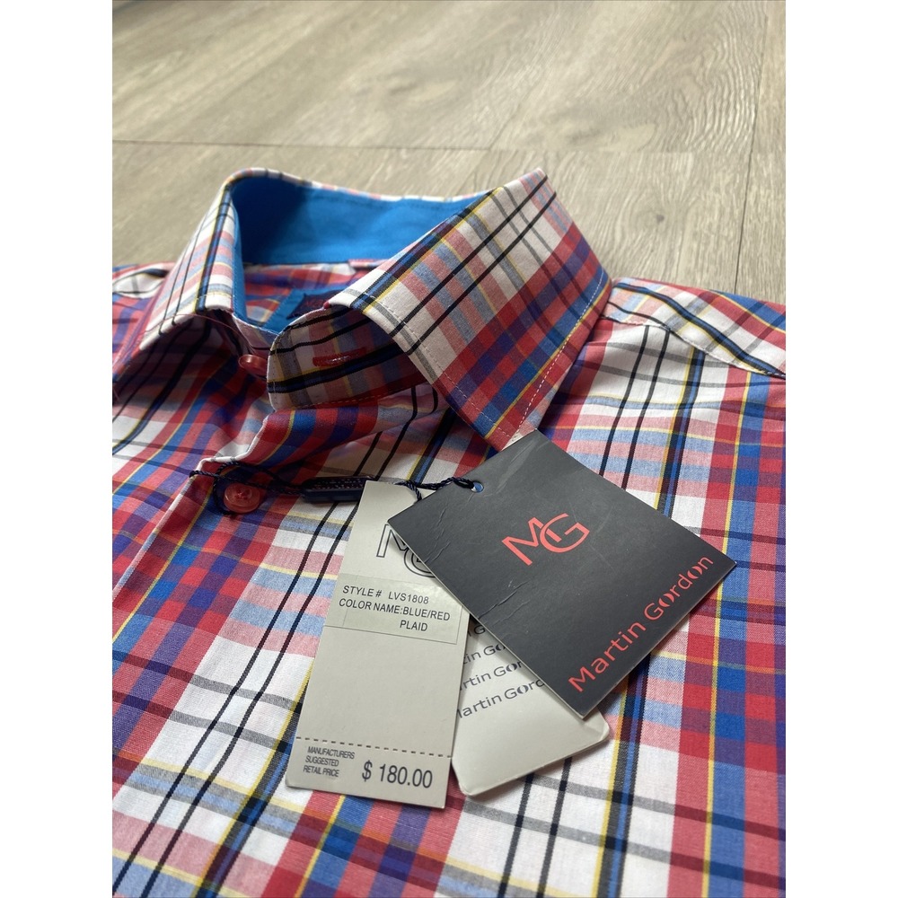 Martin Gordon Designer Dress Shirt‎ Men's 2X XXL Plaid Button Down New